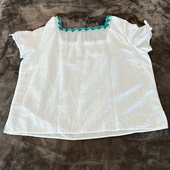 🎉Host Pick 2x🎉Talbots White Crochet Trim Neckline Linen Top-Size 2X Plus Petite - Picture 7 of 12